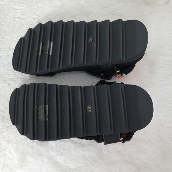 Sandro Black Leather Crochet-Knit Platform Sport Sandals EU 36 NEW - Picture 10 of 12